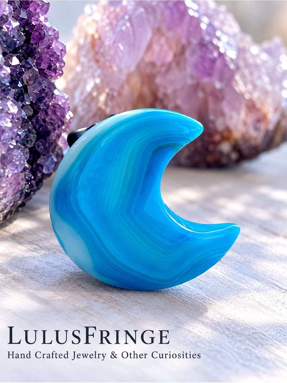 Blue Laced Agate Crystal Crescent Moon Stone Air Conditioner Clip Car Jewelry - Picture 2 of 14